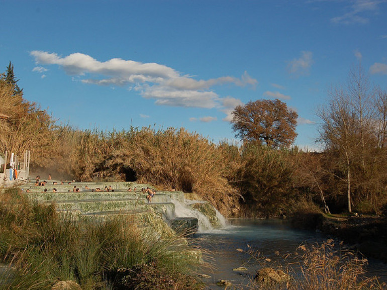 The waterfalls at the Saturnia Natural spa, photo by Claudio Manenti via Flickr