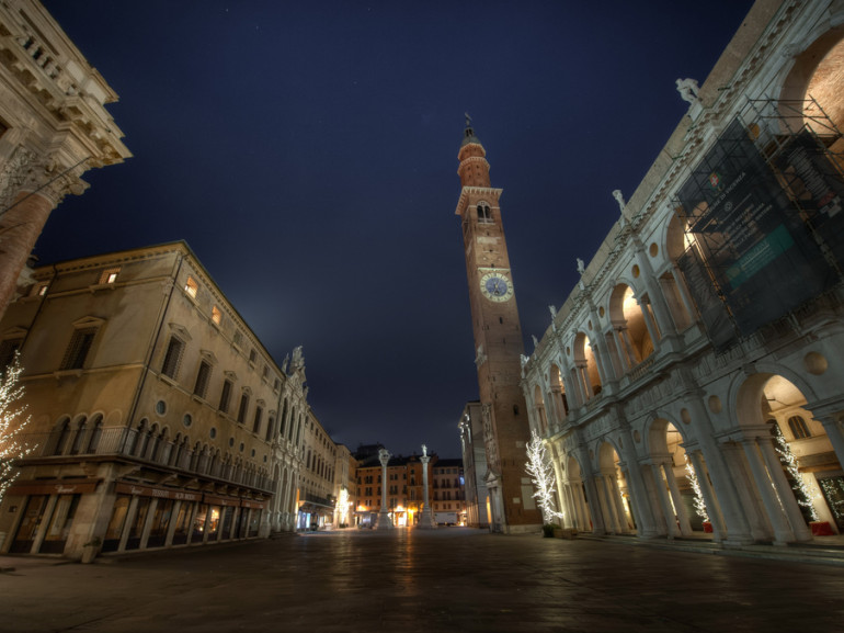 Piazza dei Signori, a square of Vicenza, at night