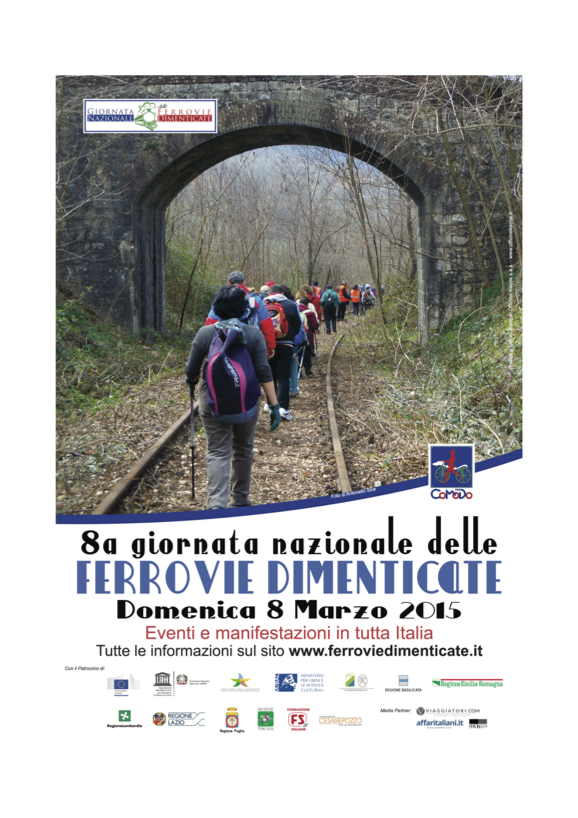 Manifesto ufficiale della Giornata Nazionale delle Ferrovie Dimenticate, foto di Antonello Sica del CAI Salerno lungo la linea Sicignano - Lagonegro nel tratto compreso tra la stazione di Galdo e la fermata di Castelluccio