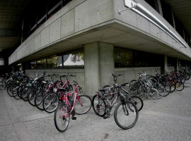 Bikes parked outside one of the MIT buildings