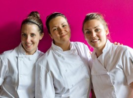 A picture of the three ladies leading te kitchen brigade at the Origin Liberty Village in Toronto Canada