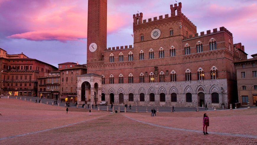 View on the square of Palio and Municipal Building in Siena