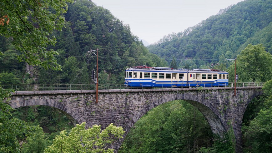 A typical train that starts its journey in Piedmont and arrives in Locarno, Switzerland 