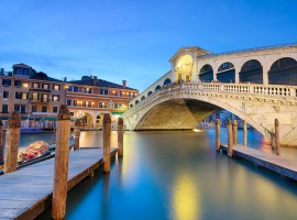 Rialto bridge at night in Venice