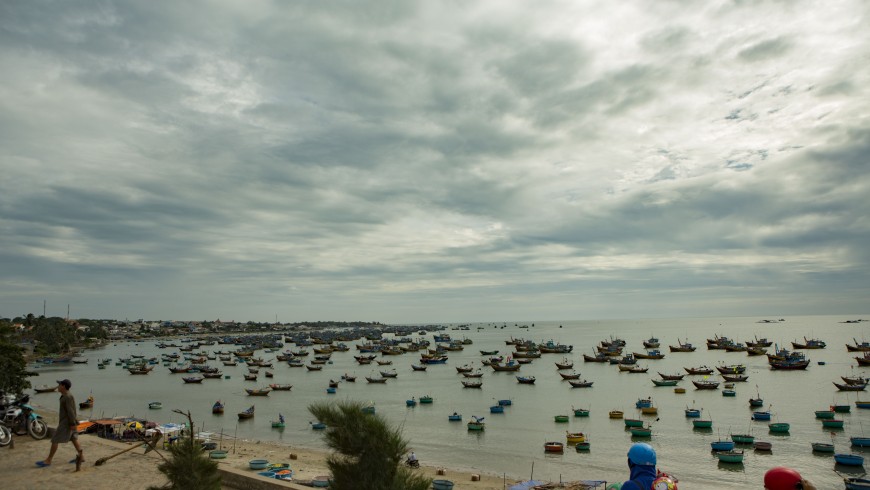 Traditional fishing boats in the port of Mui Ne, Vietnam