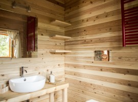Wooden interior of the treehouse, Piedmont, Italy