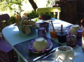 Outside table with biological products, Maison Bleue, green tourist facilities