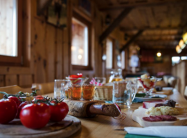 Table with bio products, Almgasthaus Hiasl Zibenhütte, green tourist facilities