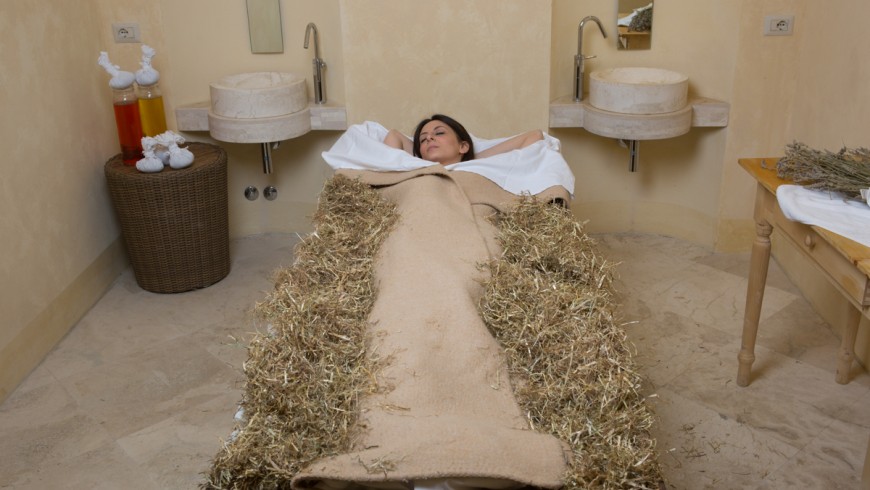 Hay baths in Relais Antico Monastero of San Biagio, Umbria, Italy