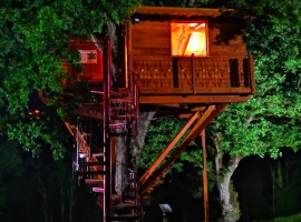 The tree-house seen from outside during the night