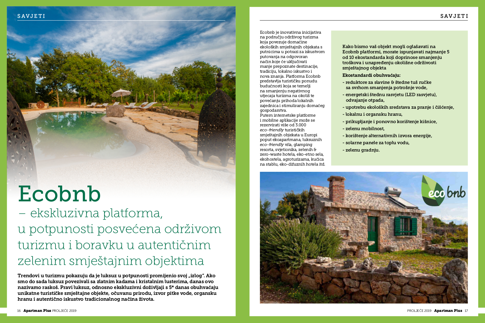 The article about Ecobnb, published on the Croatian magazine Apartman Plus