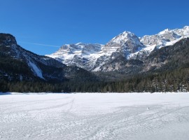 Frozen red lake during the winter