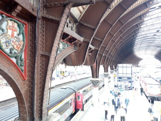 inside of the railway station of York, with hude archs