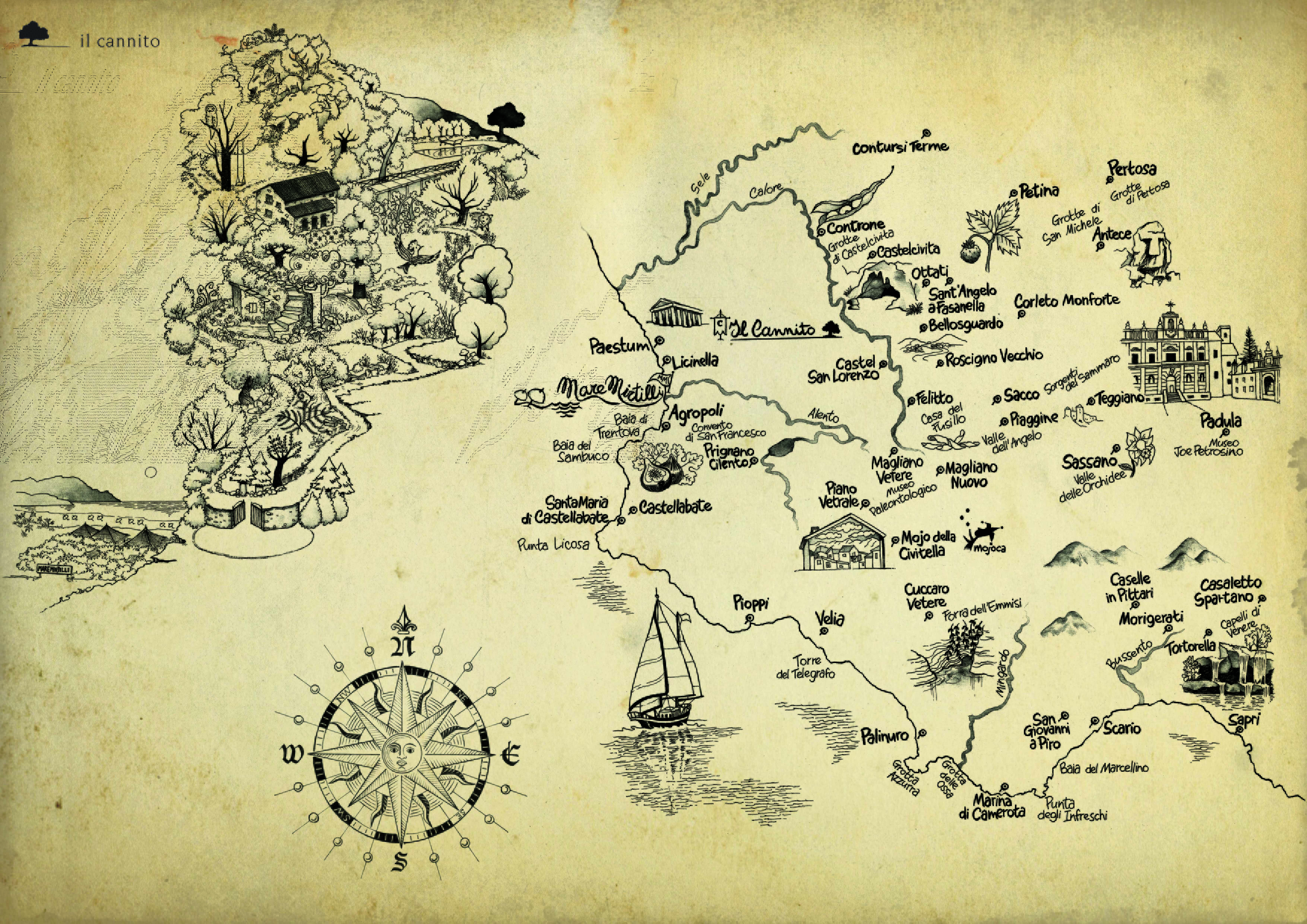 Map of the surroundings of Il Cannito, done by: Antonella Manzo