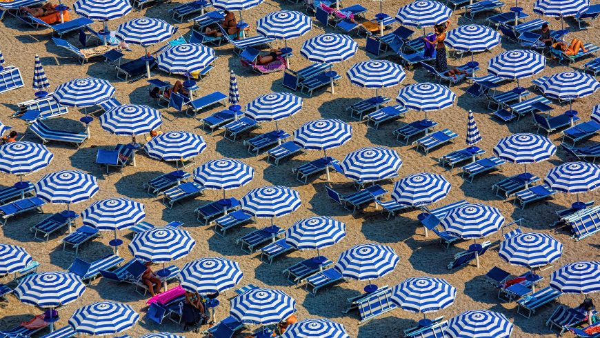 blue beach umbrellas