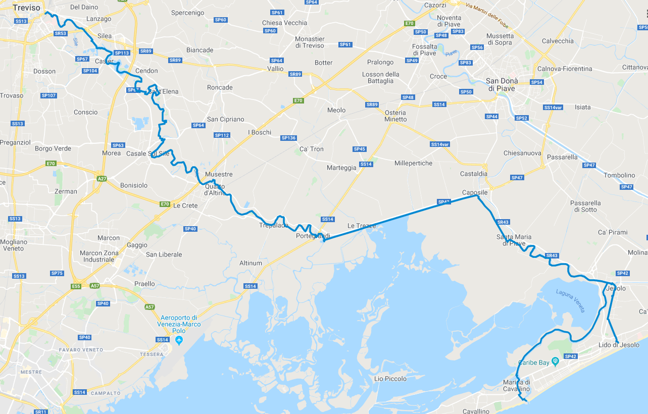 Map of the Sile cycle route Treviso-Jesolo