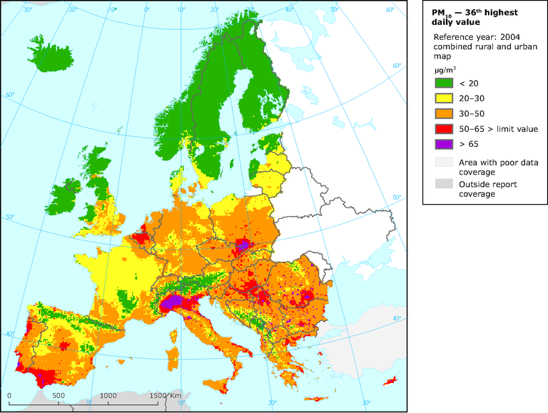 The map of air pollution in Europe