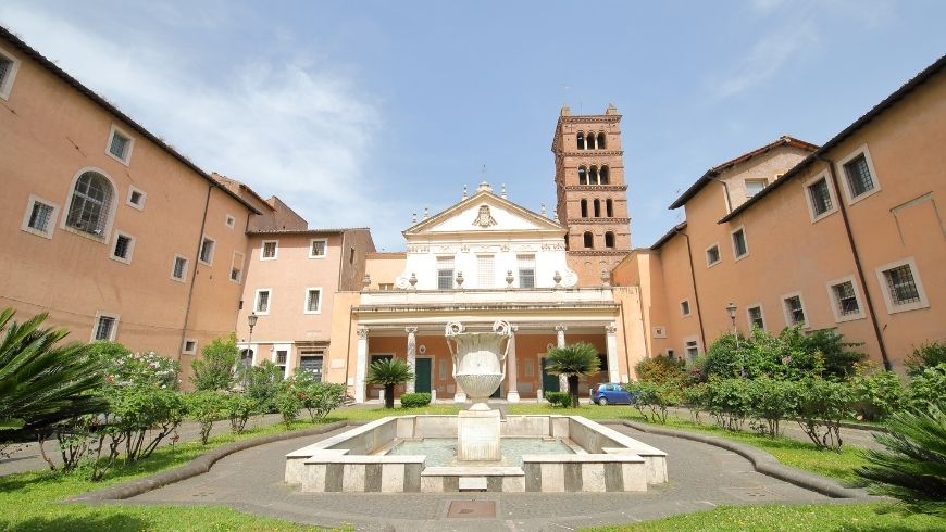 fountain and garden of santa cecilia church, rome