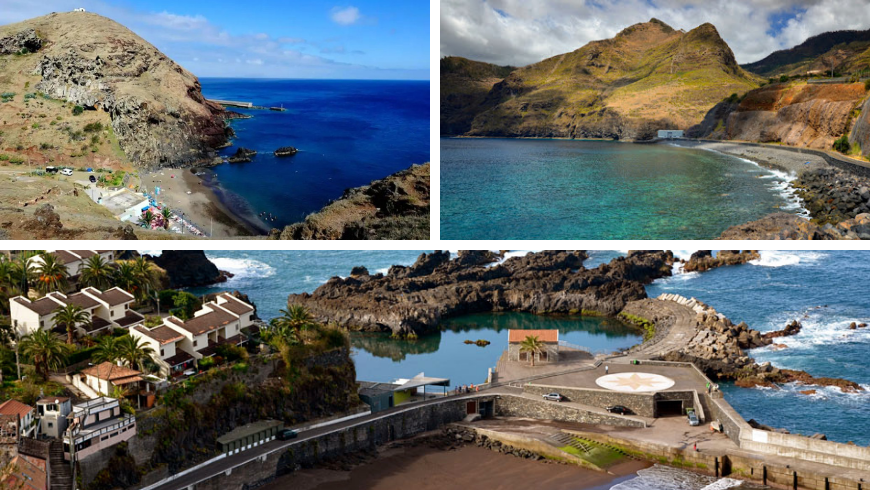 Madeira's beaches. Photos by almadeviajante.com, feriasemportugal.com, visitmadeira.pt