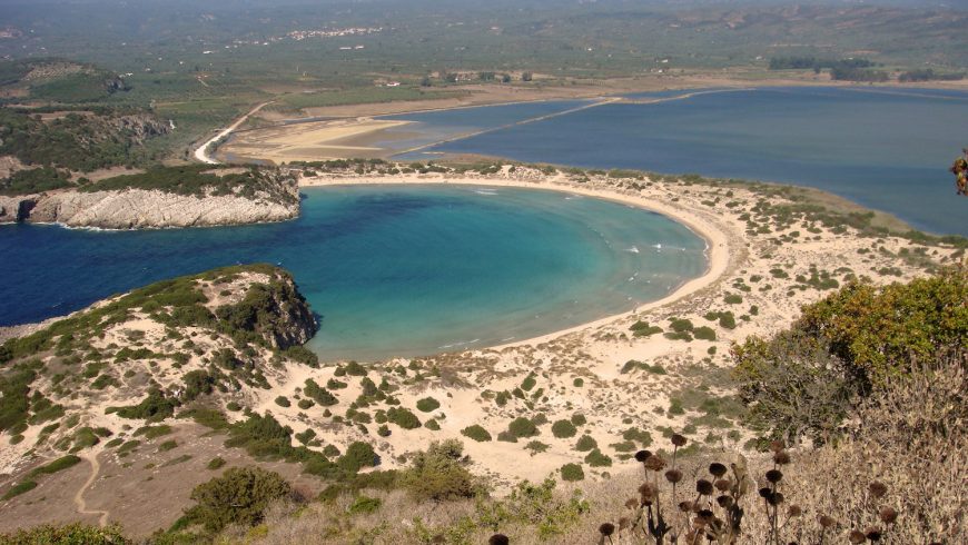 The breathtaking view from Nestor's Cave over Voidokilia Beach