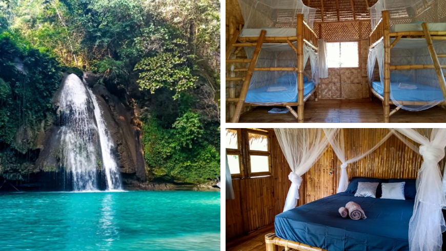 eco-friendly bamboo huts among the palm trees of Philippines