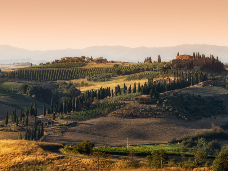 Near the town of  San Quirico d'Orcia in the region and UNESCO World Heritage Site of Val d'Orcia in Tuscany, Italy.