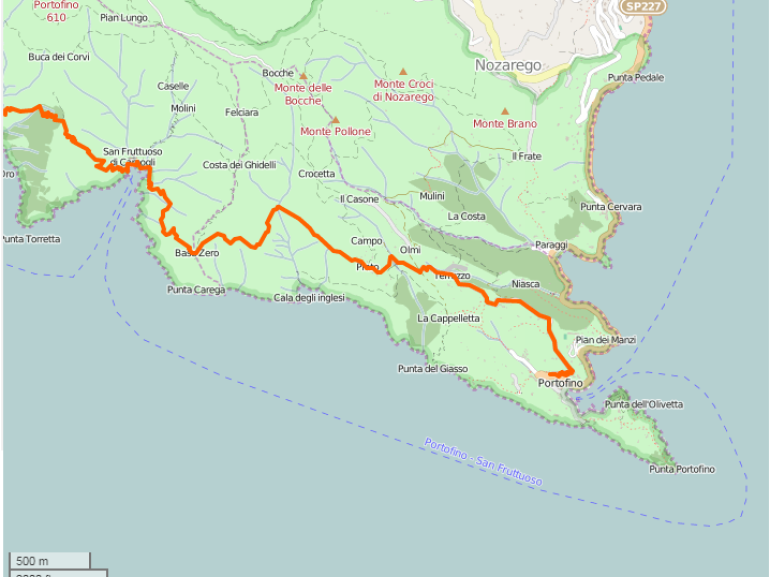 Map of the itinerary San Fruttuoso-Portofino.
