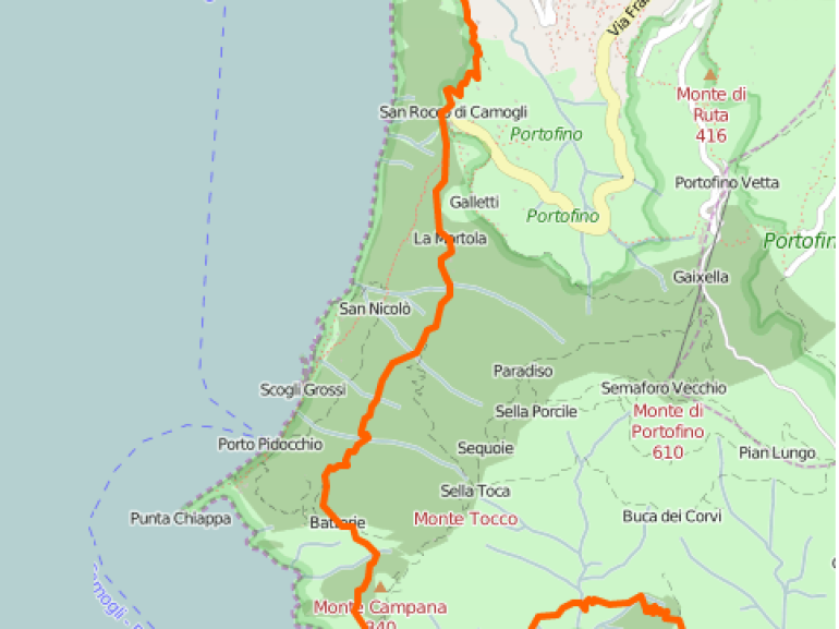 Map of the itinerary Camogli - San Fruttuoso