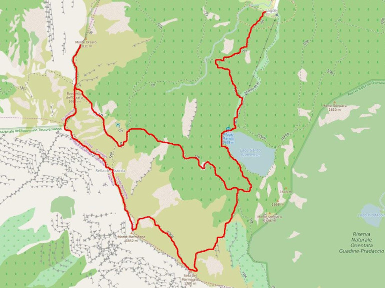 The map of the route between the lakes
