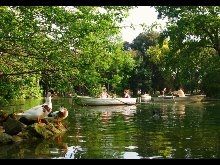 Villa Borghese,  the largest public park in Rome, with its lake, temples, fountains, statues and several museums.