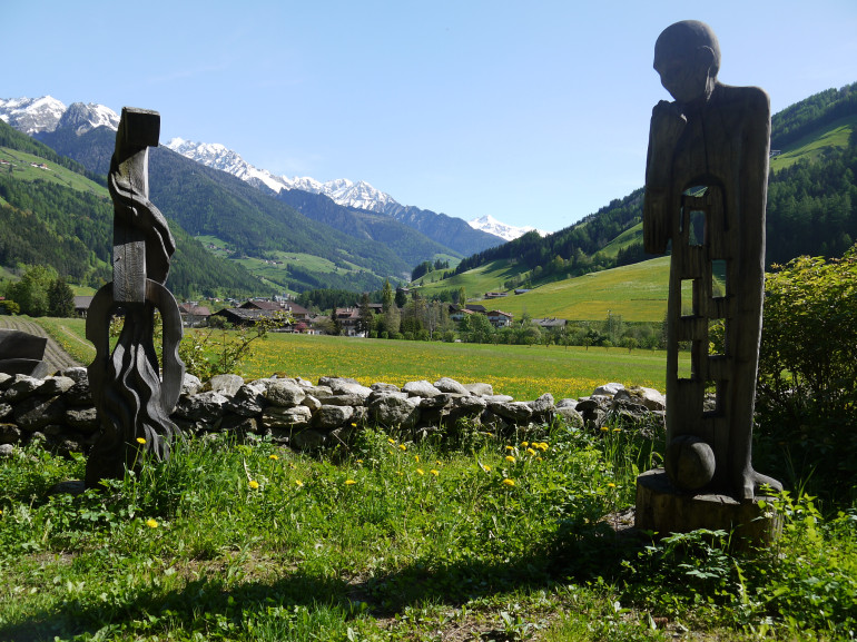 Ahrntal, works of art along the path that leads to the waterfall Schwerzbach