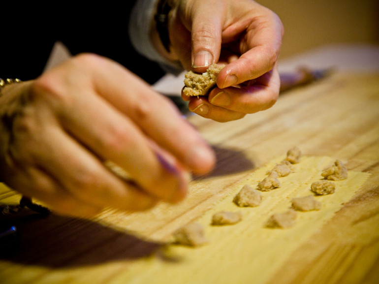 Hand made Tortellini, a special local food in Reggio Emilia (Emilia Romagna, Italy)