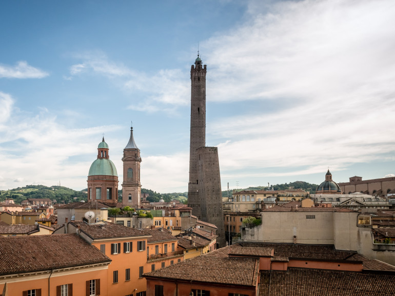 Bologna, Asinelli tower and St Bartolomeo and Gaetano church