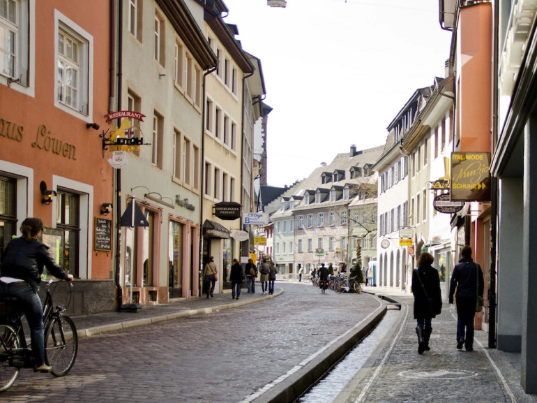 A street of Freiburg with a characteristic bächle