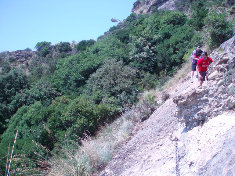 The path to San Fruttuoso passes across the rocks