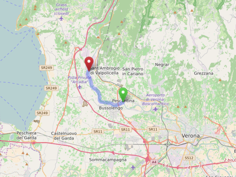 Map itinerary along Adige river