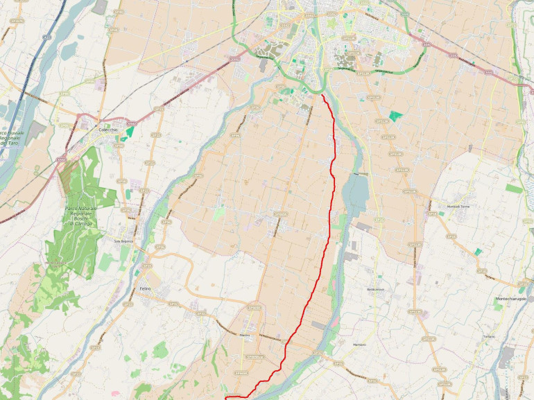 Map of the cycle path that runs from Parma to Torrechiara