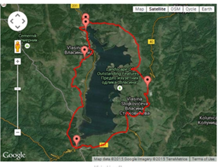 Map of Vlasina Lake's Bike tour