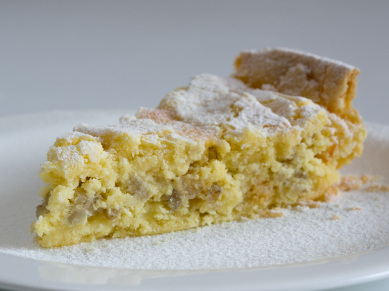 a slice of the pastiera cake made with almonds
