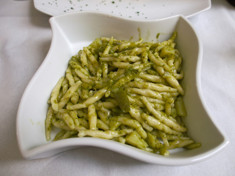 Trofie with pesto is a typical dish of Genova