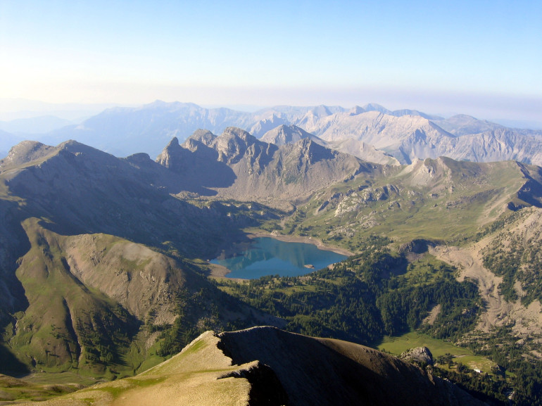 Lac d'Allos as seen from Mont Pelat, itinerary in Mercantour Park, France