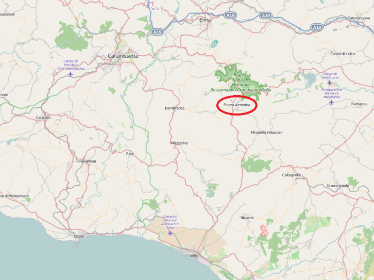 the map of sicily, in particular the area around Caltanissetta