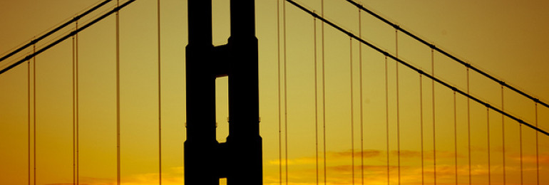 the golden gate bridge at the sunset