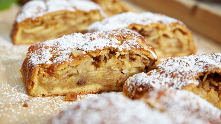 a slice of strudel, typical cake with apples